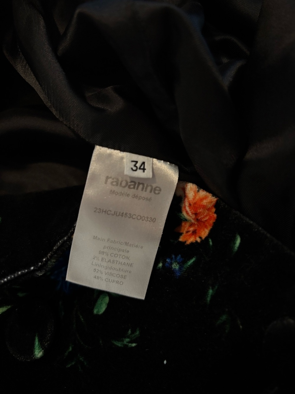 Paco Rabanne Floral Velvet Maxi Skirt - Black with Multicolor Roses size 34 - Picture 5 of 5